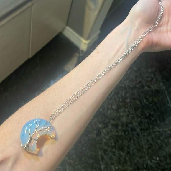 Opalite Crescent Moon & Wire Tree Pendant - Picture 3 of 3